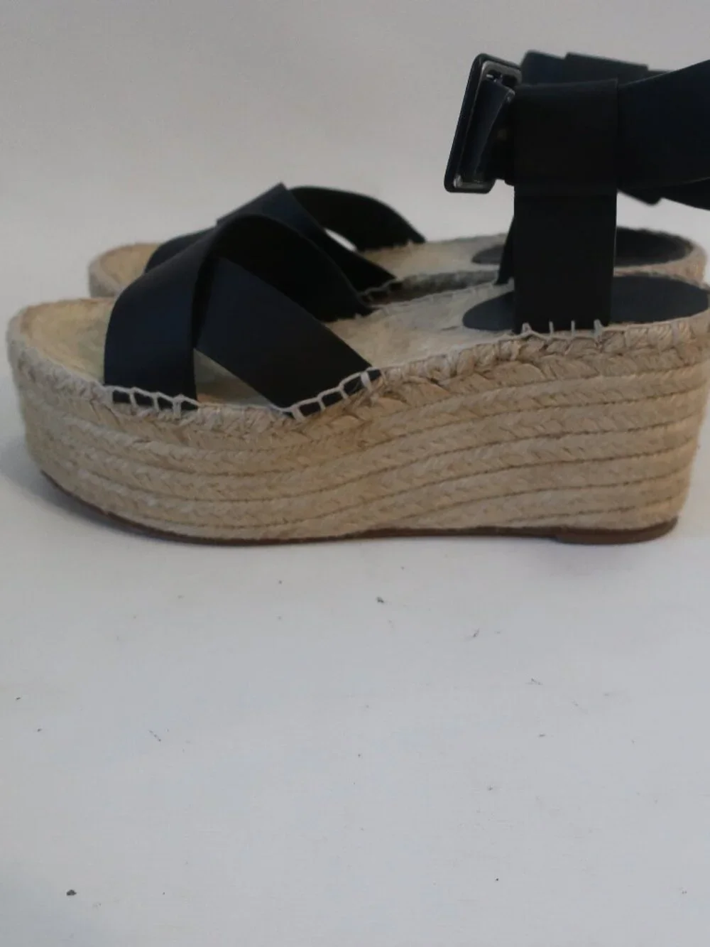 Womens Celine Black Leather Crossover Straps Espadrille Wedge Sandals 38 US/8 - Picture 6 of 14